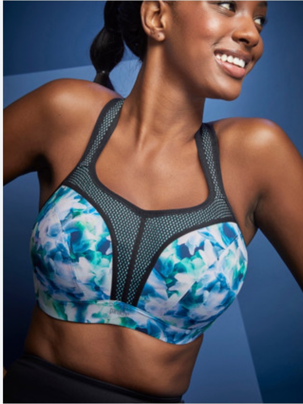 New Panache 32G Power Wired Sports Bra Digital Bloom Blue Black
